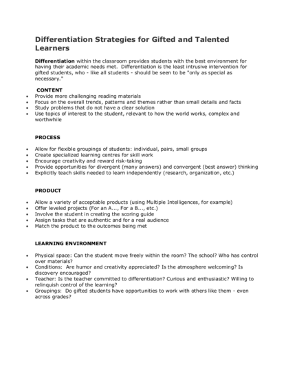 Differentiation Strategies For Gifted And Talented Learners
