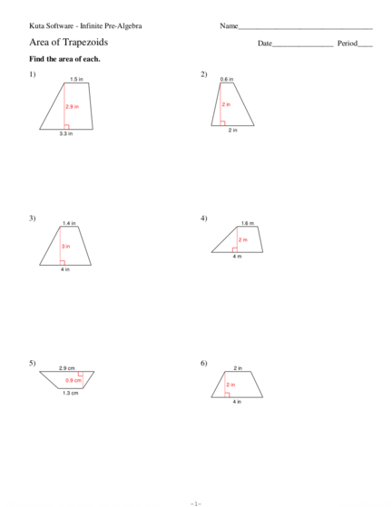 Area of Trapezium: Worksheet